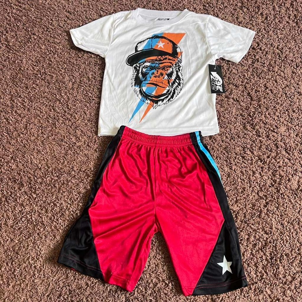 24/7 365 Sports Boys Gorilla Graphic T-Shirt and‎ Shorts Set Red White Size 5/6